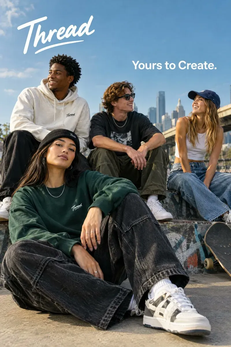 Thread 街头品牌广告:四人组合与标语 Yours to Create